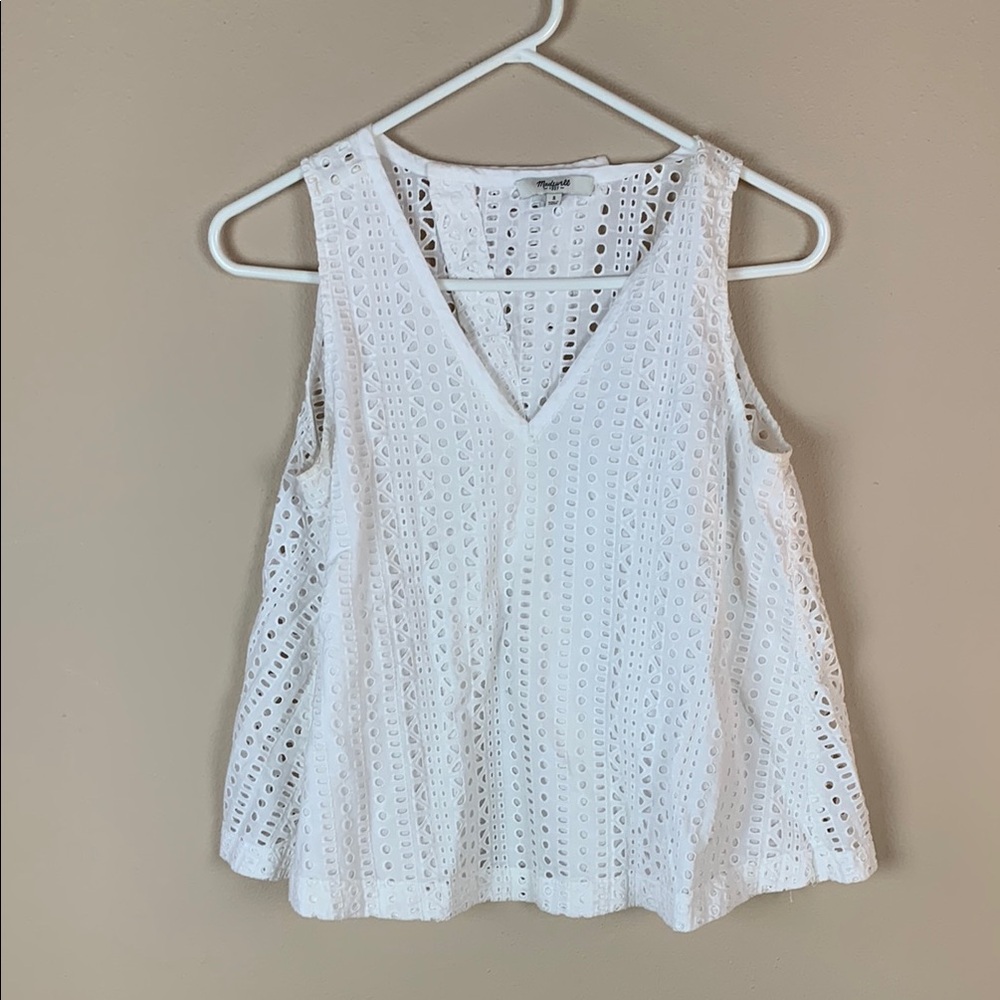 Madewell White Eyelet Sleeveless V-Neck Top